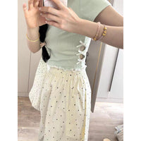 Hollow-out Bow-Knot Short-Sleeve Slim-Fit Midriff-Baring Top