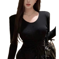 Womens Drawstring Long-sleeve Base Layer Top