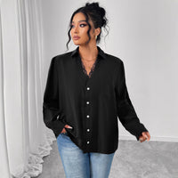 French Style Black Lace Shirt With Black Buttons