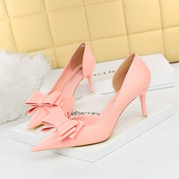 Shallow Mouth Pointed Toe Side Hollow Bow Single Shoes
