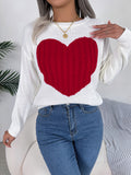 Women Cable Knit Heart Long Sleeve Pullover Sweater