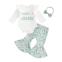 Girls' Romper Flower Bell-bottom Pants Three-piece Set