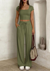 Y2K 2-piece Short-sleeve And Long-pants Set For Women