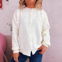 Knitted Button Three-dimensional Flower Decorative Knitted Sweater