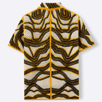 American Texture Striped Sweater Retro Hand Crocheting Short Sleeve Cardigan