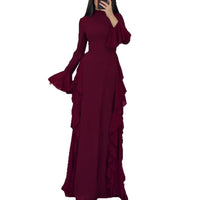 Elegant Casual High-Waisted Solid-Color Flare-Sleeve Dress