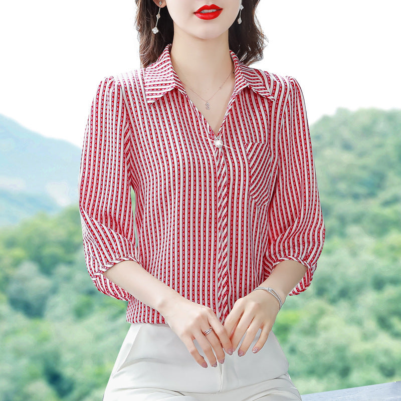 Striped Chiffon Shirt Women's Clothes