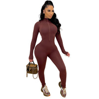 Sports And Leisure Tight-Fitting Long-Sleeved Women Jumpsuit