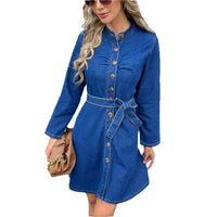 Fashionable Casual Defined-Waist Womens Denim Dress