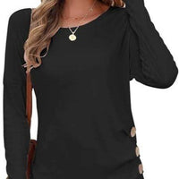 Spring New Casual Long-sleeved Round Neck Loose Waist T-shirt Top