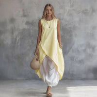 Solid-color Sleeveless Loose-fit Dress With Patch Pockets
