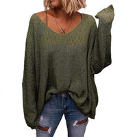 V-neck Loose-fitting Long-sleeve Sweater For Fall And Winter
