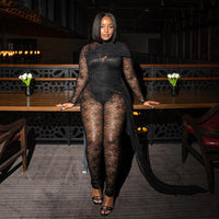 See-through Women's Lace Long Sleeve Jumpsuit