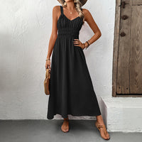 Textured Skirt Sleeveless Suspender Casual Pleated Dress
