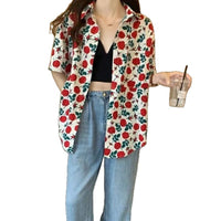Casual Printed Korean-style Short-sleeve Shirt Top For Women