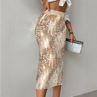 Women's Versatile Solid Color Fashionable Sequin Skirt