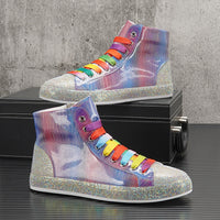 Rhinestone Inner Height Board Shoes Silver Patent Leather Colorful Laser High Top