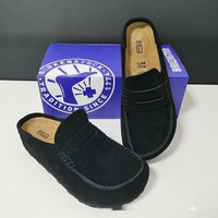 Cowhide Retro Closed Toe Half Slippers Mule Platform Casual Shoes Men And Women Same Style