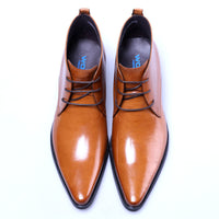 British Super Pointed Toe Business Formal Wear Mid-high-top Leather Shoes
