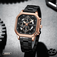 Waterproof Square Couples Multifunctional Calendar Steel-Strap Fashion Watch