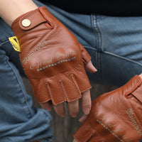 Yellow First Layer Cowhide Half Finger Motorcycle Gloves