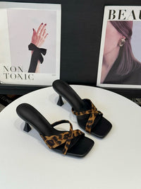 French High-heeled Small-town Slippers For Women, Versatile For Both Indoor And Outdoor Wear, Square-toed And Toe-exposing Summer Flats