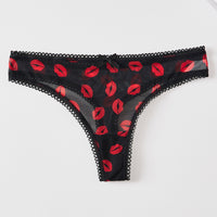 Womens Thong Seamless Breathable Mesh Printed Sexy Underwear