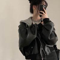 Fake Two-piece Short Leather Jacket Coat