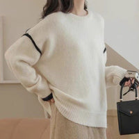 New Womens Loose-fitting Long-sleeve Crew-neck Sweater