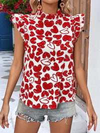 Heart-Shaped All-Over Print Ruffle-Trimmed Valentines Day Shirt
