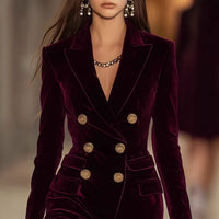Solid-color Textured Long-sleeve Elegant French-style Dress