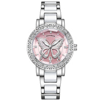 Butterfly Diamond-encrusted Luxury Women's Watch With Calendar And Steel Strap