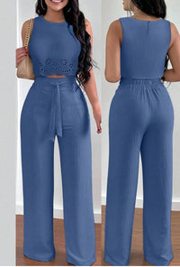 Womens Floral Off-Shoulder Sleeveless Top And Tie-Front Pants Casual Set