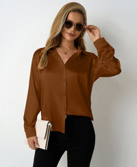 Sleek V-neck Cardigan Shirt In Satin