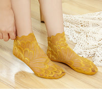 Socks Women Short Cute Solid Color Cotton Bottom Breathable In Tube Mesh Lace Lace