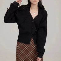 Gentle V-neck Single Breasted Sweater Tight Waist Slimming Casual Knitted Cardigan Top