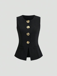 Sleeveless Round Neck Vest Fashion Women's Wear Elegant Waist-tight Solid Color