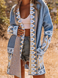 Ethnic Style Printed Long Sleeve Knitted Sweater Cardigan Coat