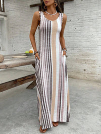 Womens European And American-style Striped Sleeveless Long Dress