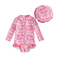 Girls' Fashion Bowknot Pattern One-piece With Hat
