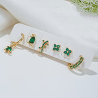 Green Fashion Micro Inlaid Zircon Ornament Six-piece Earrings
