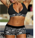 Conservative Bikini Ladies Skull Print Resort Swimsuit