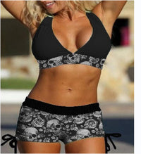Conservative Bikini Ladies Skull Print Resort Swimsuit