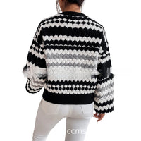 Black And White Striped Knitted Loose Mid-length Lazy Sweater