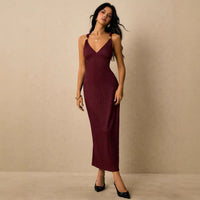 Pleated Waist-cinching Sheath Dress Slip Dress