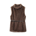 Elegant Women's Sleeveless Belt Turtleneck Top