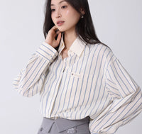 Korean College Style Texture Striped Shirt For Women