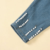 Lace Top And Beaded  Pocket Jeans Suit
