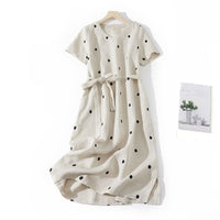 Linen Printed Artistic Polka-Dot Midi Dress For Petite Frames