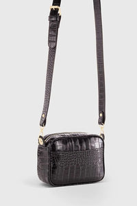 Black Croc Embossed Crossbody Bag For Women